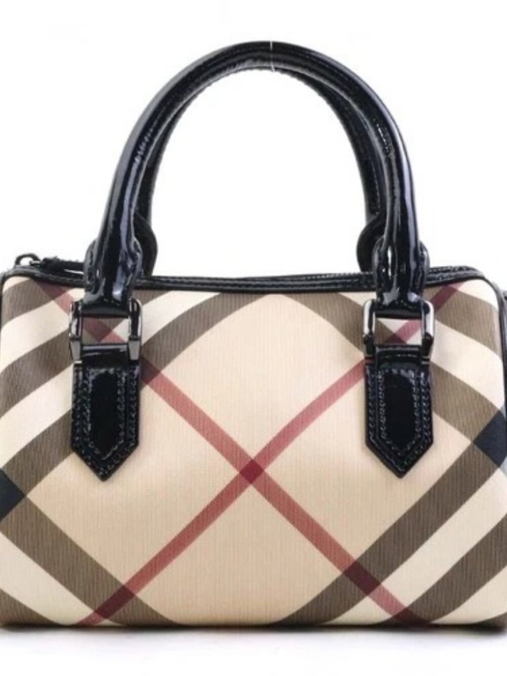 Auth BURBERRY Handbag Beige x Black PVC coated canvas/Patent leather 56552k